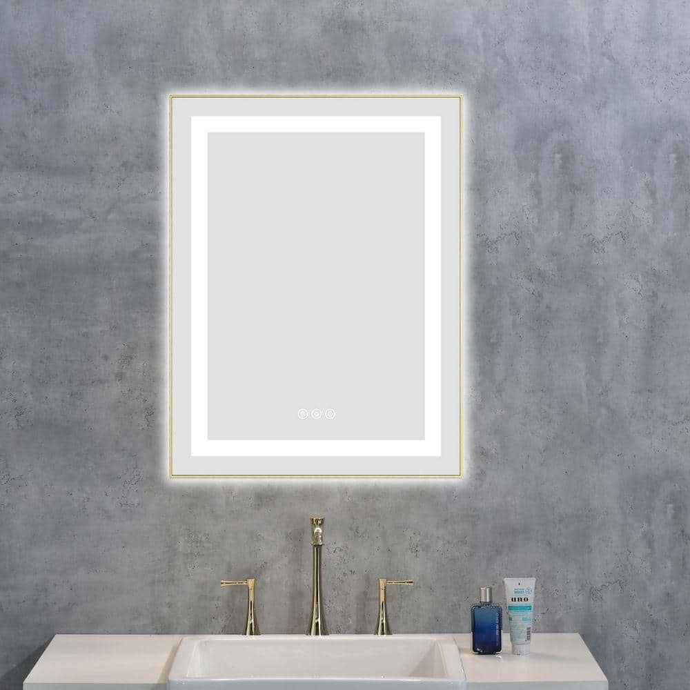 Brushed Gold 24.00 in. W x 28.00 in. H LED Modern Rectangle Aluminium Framed Wall Mirror price history on PriceWatchPro