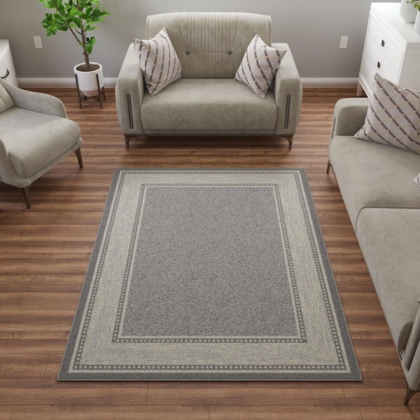 Ottohome Collection Non-Slip Rubberback Bordered 5x7 Indoor Area Rug, 5 ft. x 6 ft. 6 in., Gray