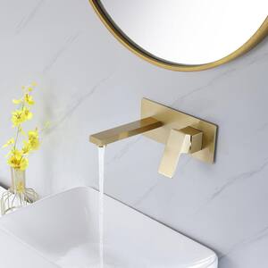Waterfall Single-Handle Wall Mount Bathroom Faucet with Deck Plate in Brushed Gold