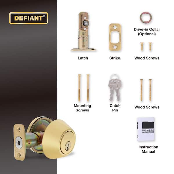 Defiant Polished Brass Single Cylinder Deadbolt 32DD71 - The Home