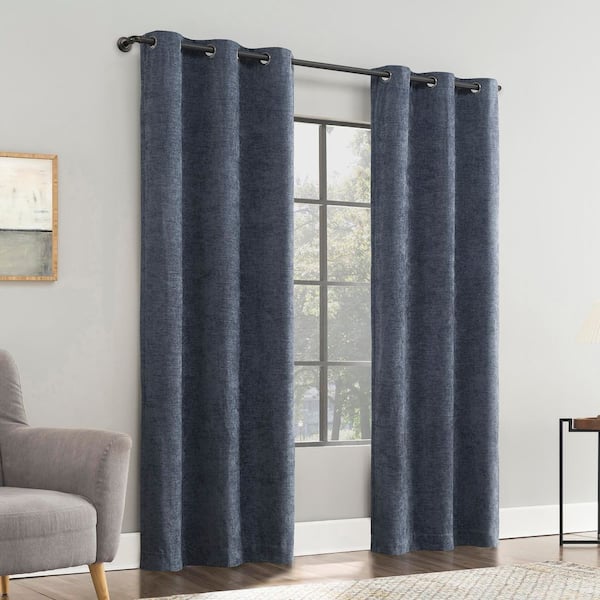 Isidora Velvet Magnetic Closure Indigo Blue Polyester 40 in. W x 96 in. L Grommet 100% Blackout Curtain (Single Panel)