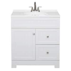 Gelcoat 30.31 in. W x 18.5 in. D. x 35.5 in. H Bath Vanity in White with White Resin Top Faucet Drain Set