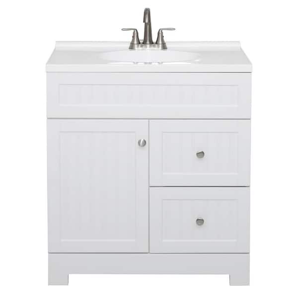 eclife Gelcoat 30.31 in. W x 18.5 in. D. x 35.5 in. H Bath Vanity in White with White Resin Top Faucet Drain Set