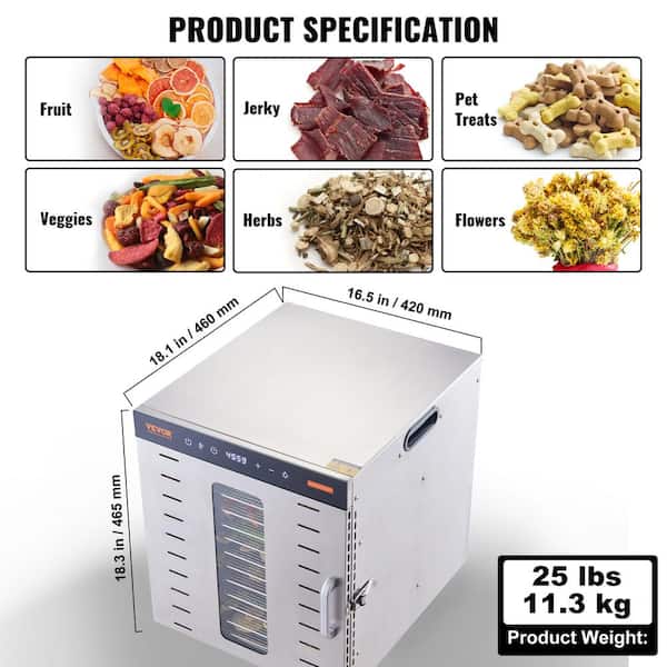 Magic Mill Commercial Food Dehydrator Machine, 7 Stainless Steel Trays,  Adjustable Timer, Temperature Control, Dryer for Jerky, Herb, Beef, Fruit 