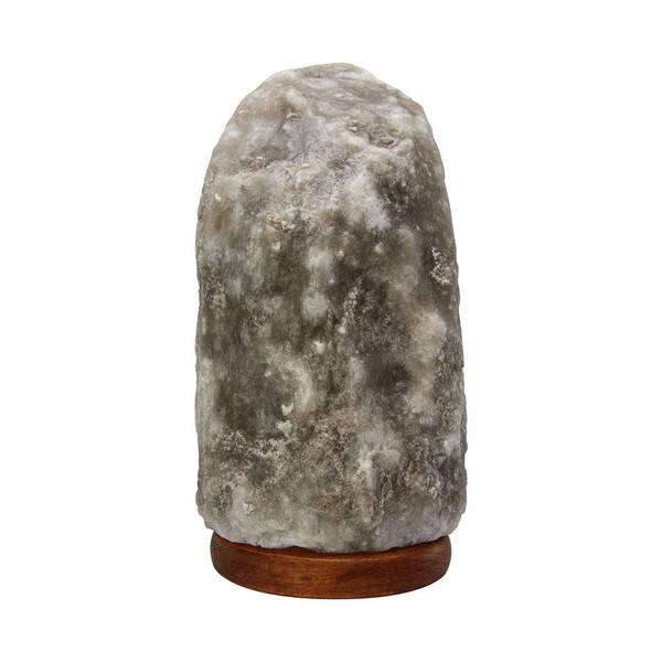 Fab Glass and Mirror Himalayan Lamp Salt 8 in. 9 lbs. to 10 lbs. Grey Large Crystal Rock Natural Shape with Wood Base Electric Wire and Bulb