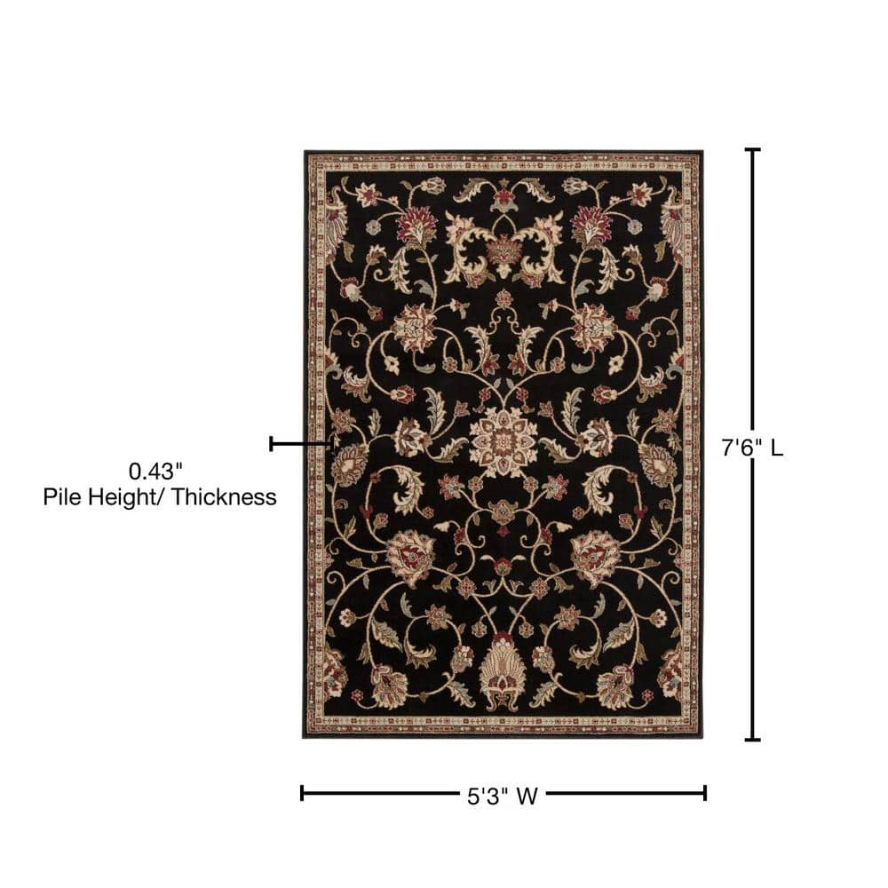 Arabella Black and Beige High Pile Traditional Area Rug