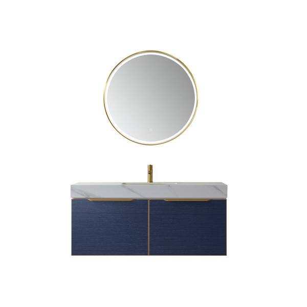 ROSWELL Alicante 48 in. W x 20. 9 in. D x 21.7 in. H Single Sink Bath Vanity in Blue with White Composite Top and Mirror
