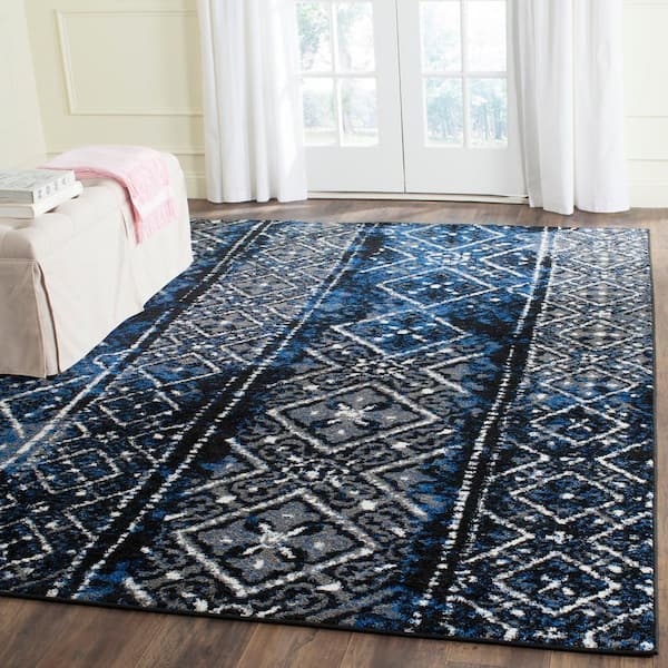Adirondack Blue/Black 8 ft. x 10 ft. Border Area Rug