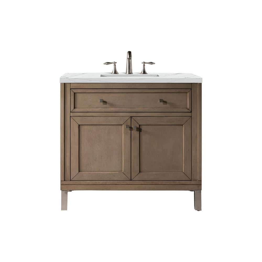 James Martin Vanities Chicago 36 in. W x 23.5 in. D x 33.8 in. H Single Bath Vanity in Whitewashed Walnut with Ethereal Noctis Quartz Top -  305-V36-WWW-3ENC
