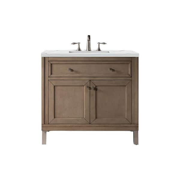 James Martin Vanities Chicago 36 in. W x 23.5 in. D x 33.8 in. H Single Bath Vanity in Whitewashed Walnut with Ethereal Noctis Quartz Top