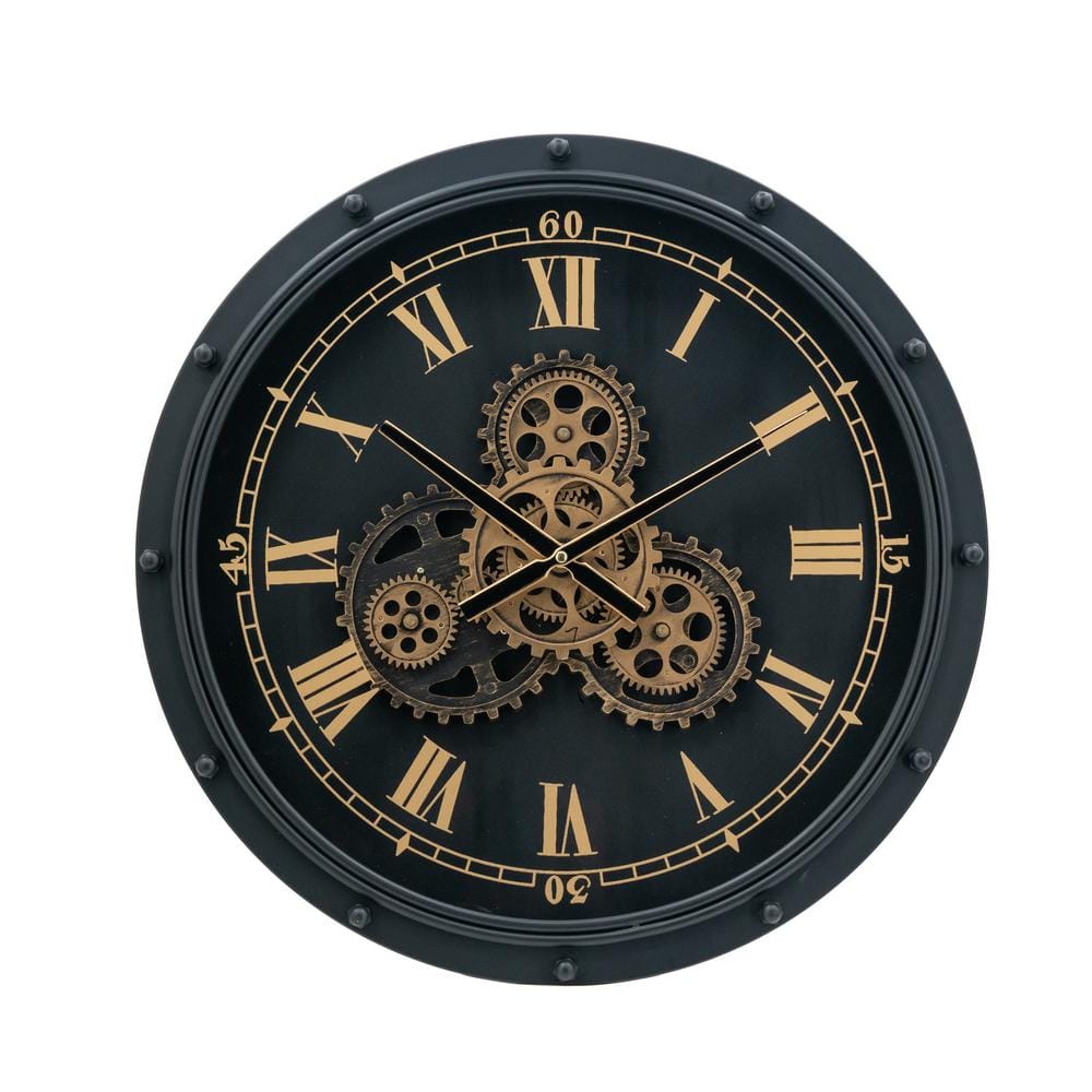 A & B Home Black/Gold Analog Iron Wall Clock 78669-DS - The Home Depot