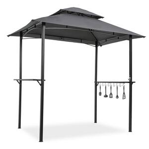 Outdoor 7.9 ft. L x 4.9 ft. L Black Steel Grill Gazebo Stand Top with Gray Canopy (2-Tier)