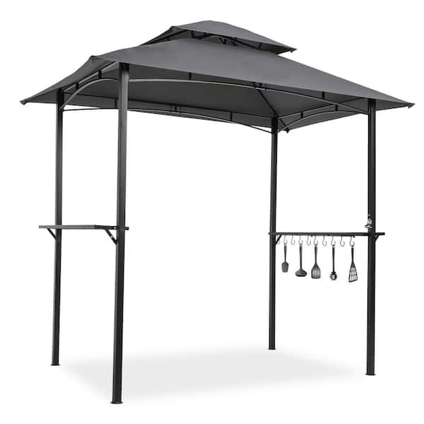 Unbranded 5 ft. x 8 ft. Steel Gray Double Soft Top Canopy Outdoor BBQ Gazebo with Hooks and Bar