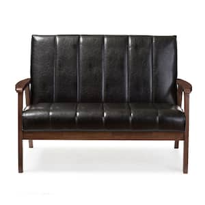 Nikko 44.7 in. Black Faux Leather 2-Seater Loveseat with Wood Frame