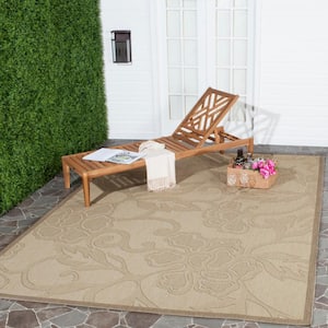 Courtyard Natural/Brown 7 ft. x 7 ft. Square Floral Indoor/Outdoor Patio  Area Rug