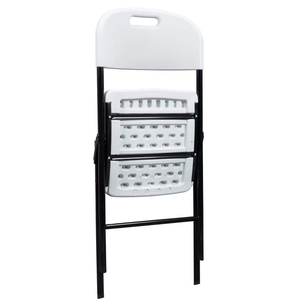 Set of 4 Off-White and Black Metal Folding Chairs