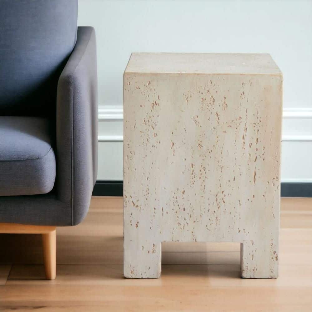 15.00 in. Beige Square Faux Stone End Table