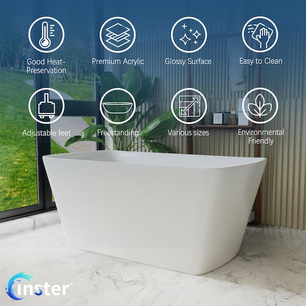 MUSE 47 in. White Acrylic Rectangle Flatbottom Freestanding Non-Whirlpool Soaking Bathtub Include Interior Seat