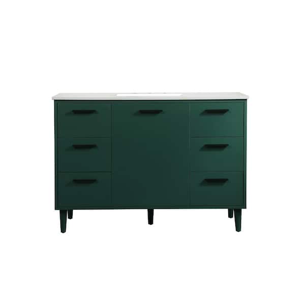 Unbranded Simply Living 48 in. W x 22 in. D x 34 in. H Bath Vanity in Green with Ivory White Engineered Marble Top