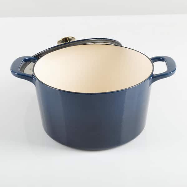 5.5 Qt Enameled Cast Iron Round Dutch Oven - Matte Black with Gold  Stainless Steel Knob