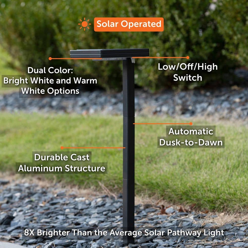 Black Cast Aluminum LED Solar Pathway Light, 26.75 Inch