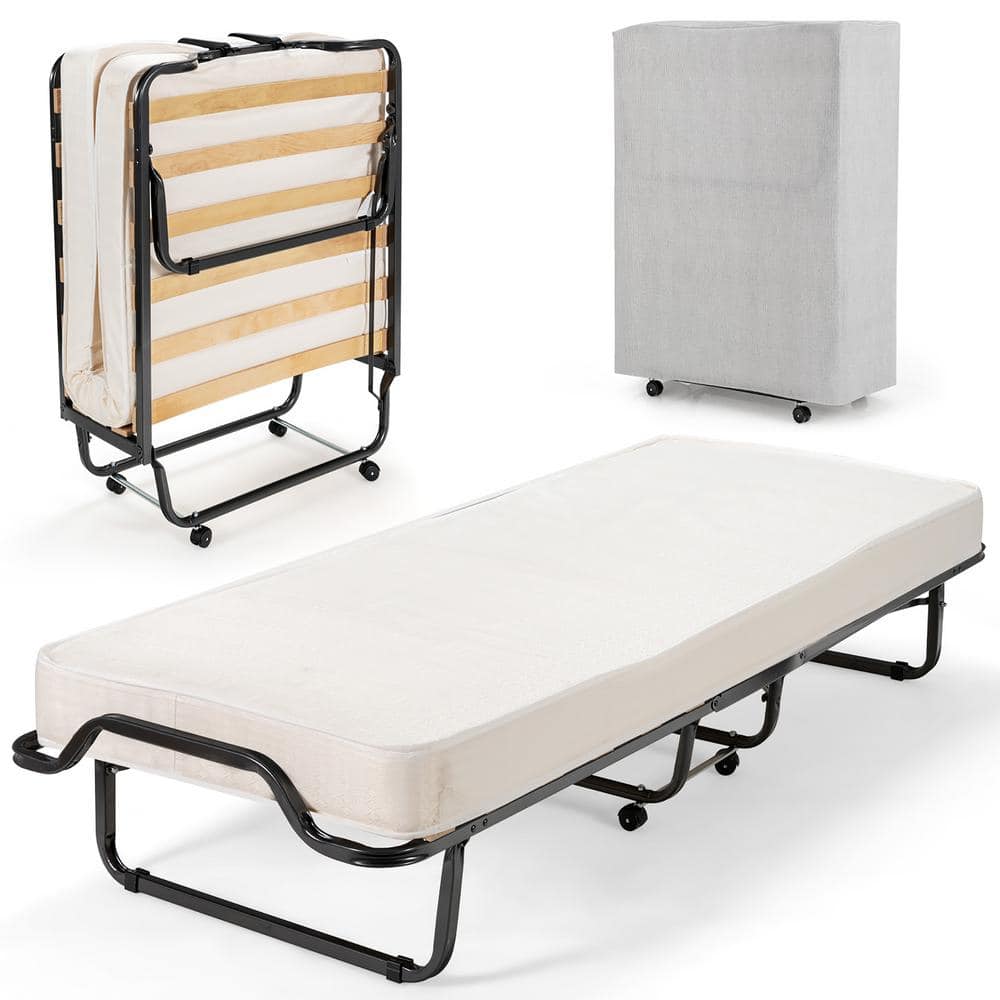 Costway Folding Bed with Memory Foam Mattress Dust Proof Bag Rollaway Metal Bed Sleeper Made in Italy GHMHSKU00851 The Home Depot