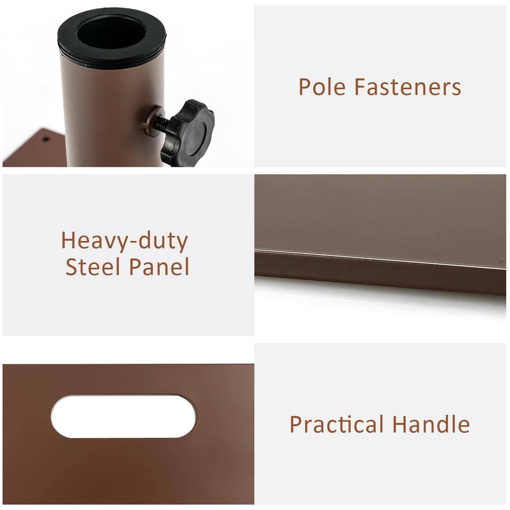 Brown Steel Square Patio Umbrella Base with Wheels and Handle