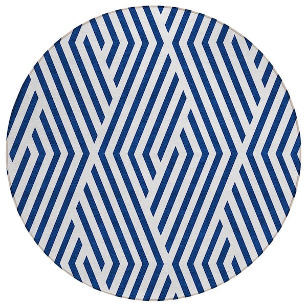Chantille ACN550 Navy 8 ft. x 8 ft. Round Machine Washable Indoor/Outdoor Geometric Area Rug