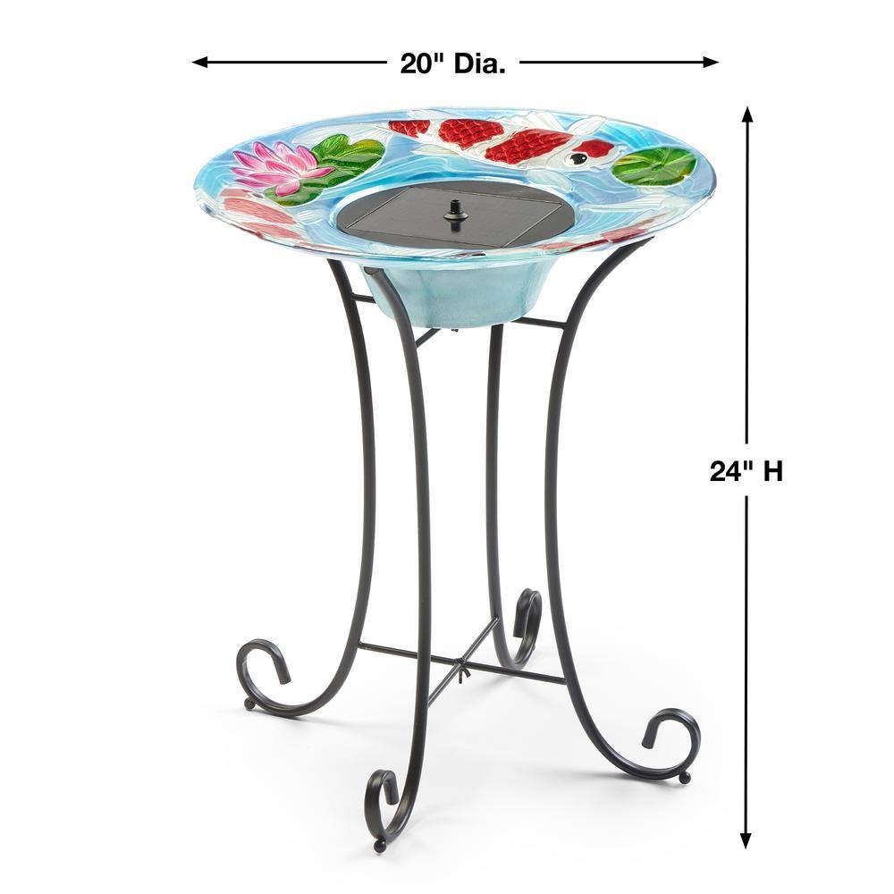 Hand-Painted Glass Koi Solar Birdbath with Steel Stand