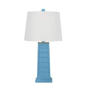 25 in. Light Blue Shutter Indoor Table Lamp with Decorator Shade