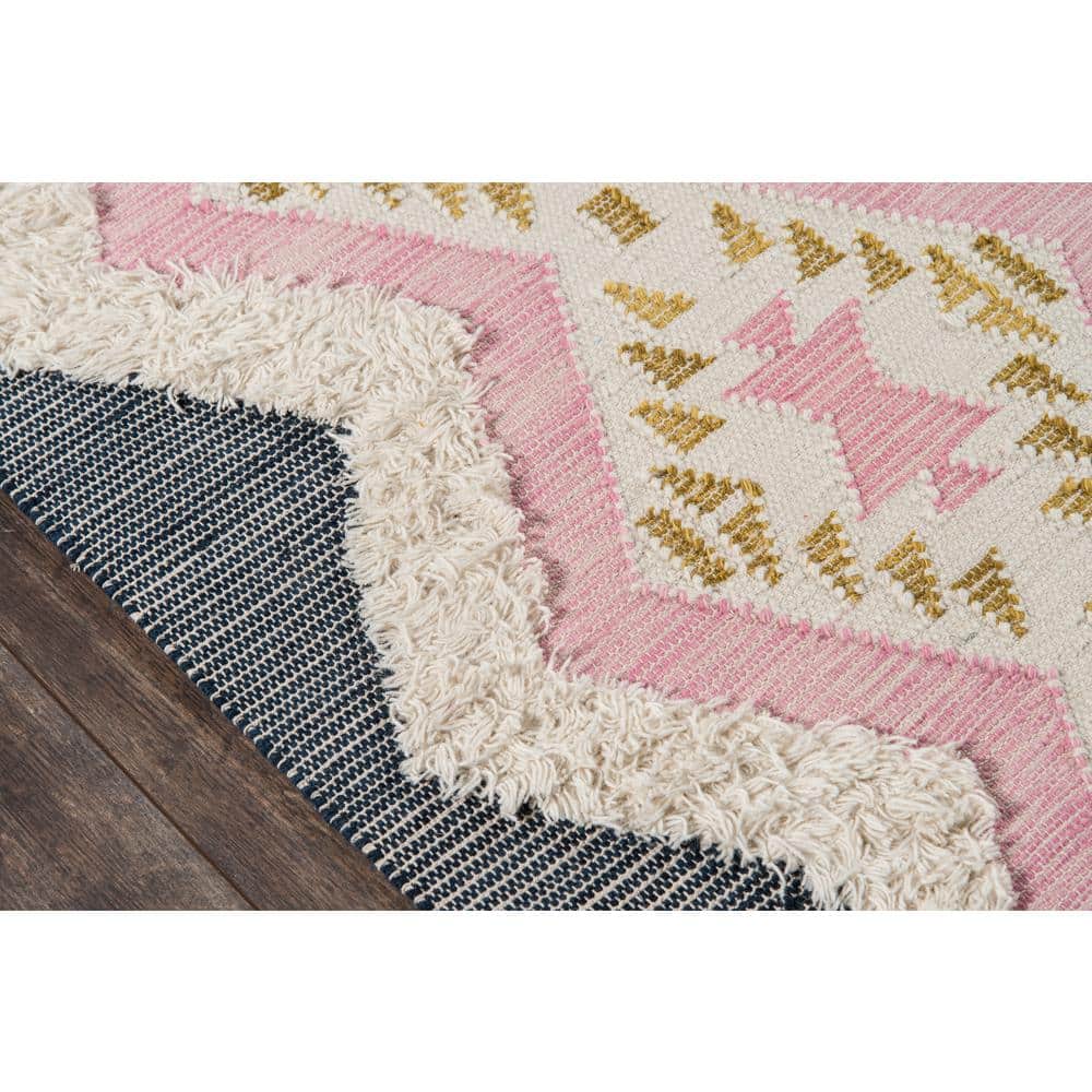 Handmade Pink Wool Geometric Tufted Rug 5' x 7'