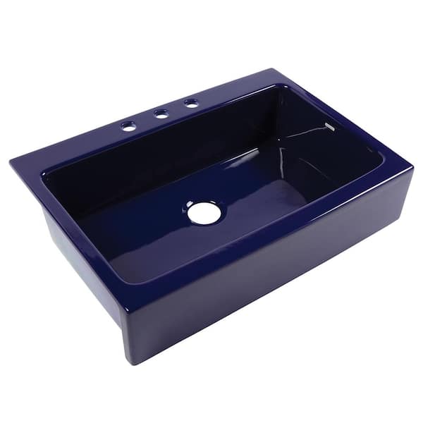 SINKOLOGY Josephine 34 in. 3-Hole Quick-Fit Farmhouse Apron Front Drop-in Single Bowl Gloss Royal Blue Fireclay Kitchen Sink