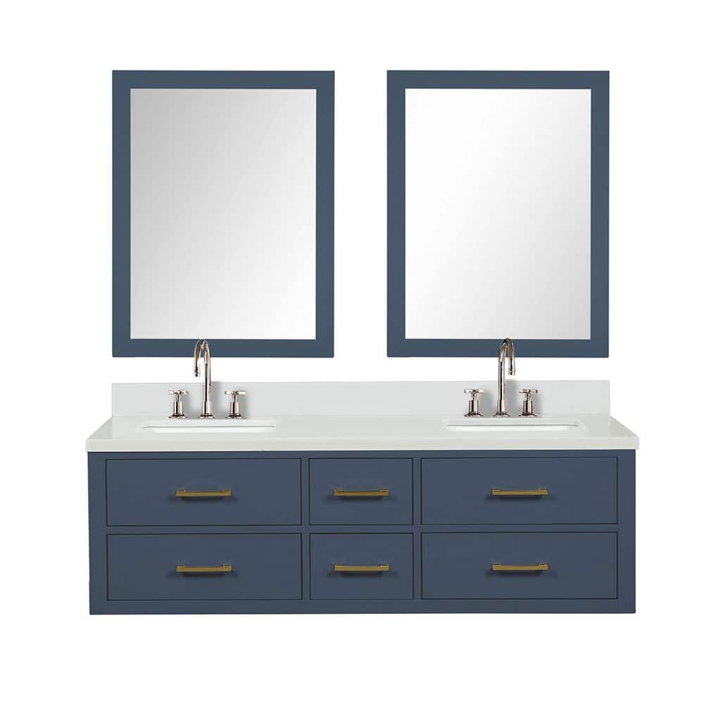 Sherman 60 in. W x 22 in. D Blue Double Bath Vanity with Cultured Marble Top, Faucet Set, and 28 in. Mirrors price history on PriceWatchPro