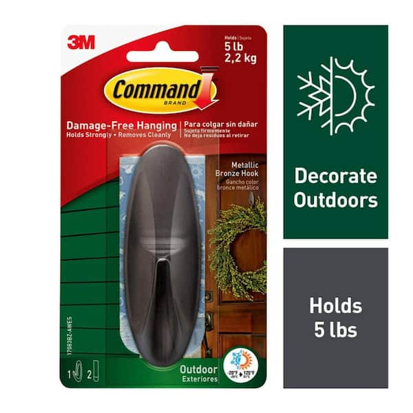 5 lb. Large Metallic Bronze Outdoor Designer Hook (1 Hook, 2 Water Resistant Strips)