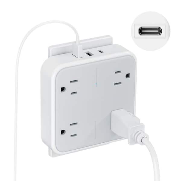 BIBIVIS White 5-Outlet Extender with 4 USB Charging Ports 4.8A Total, 3 ...