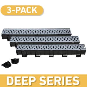 Deep Series 5.4 in. W x 5.4 in. D x 39.4 in. L Trench and Channel Drain Kit w/ Stainless Steel Grate (3-Pack : 9.8 ft)