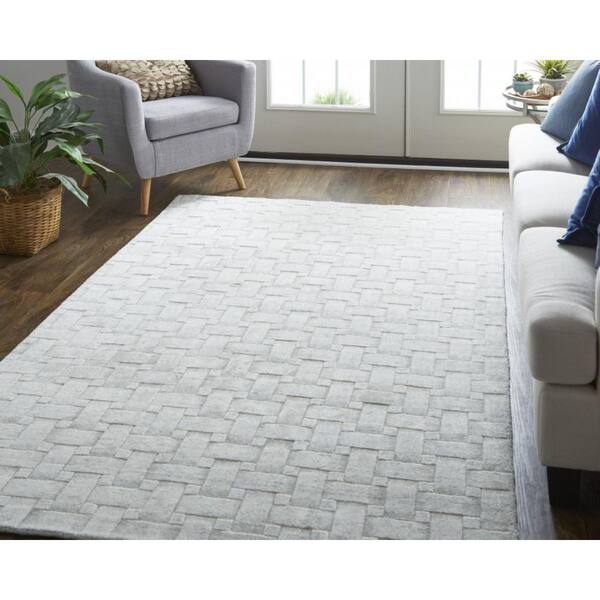 2 ft. x 8 ft. Silver, White Striped Area Rug