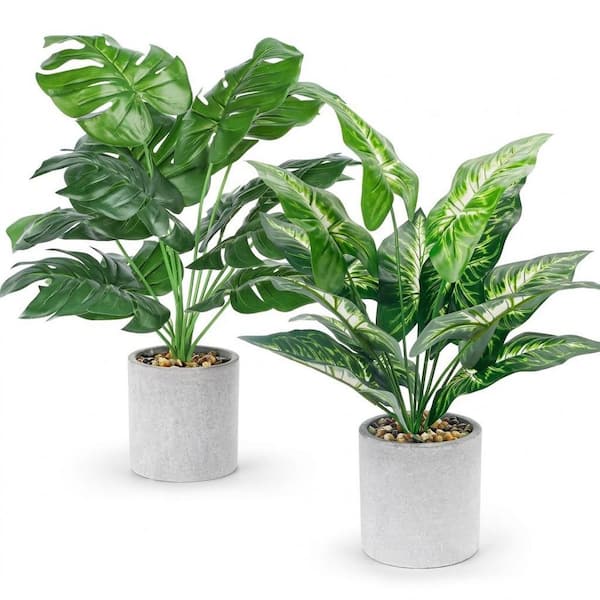 Afoxsos 3.9 in. 2 Pieces Artificial Green Indoor Outdoor Tropical