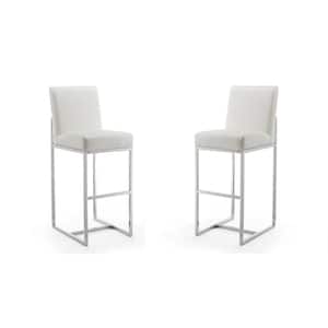 Element 42.13 in. Pearl White and Polished Chrome Stainless Steel Bar Stool (Set of 2)
