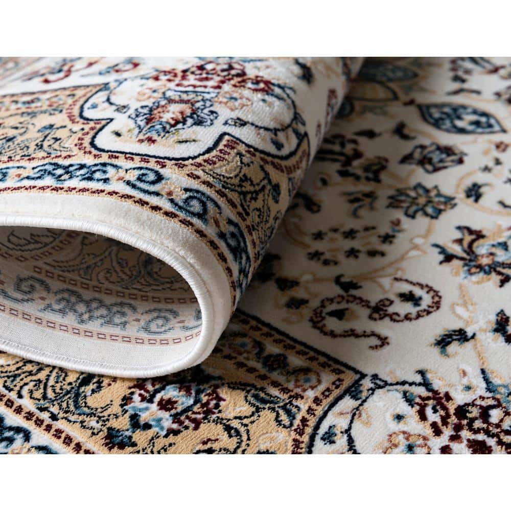 Elegant Ivory Floral 3' x 5' Rectangular Synthetic Rug