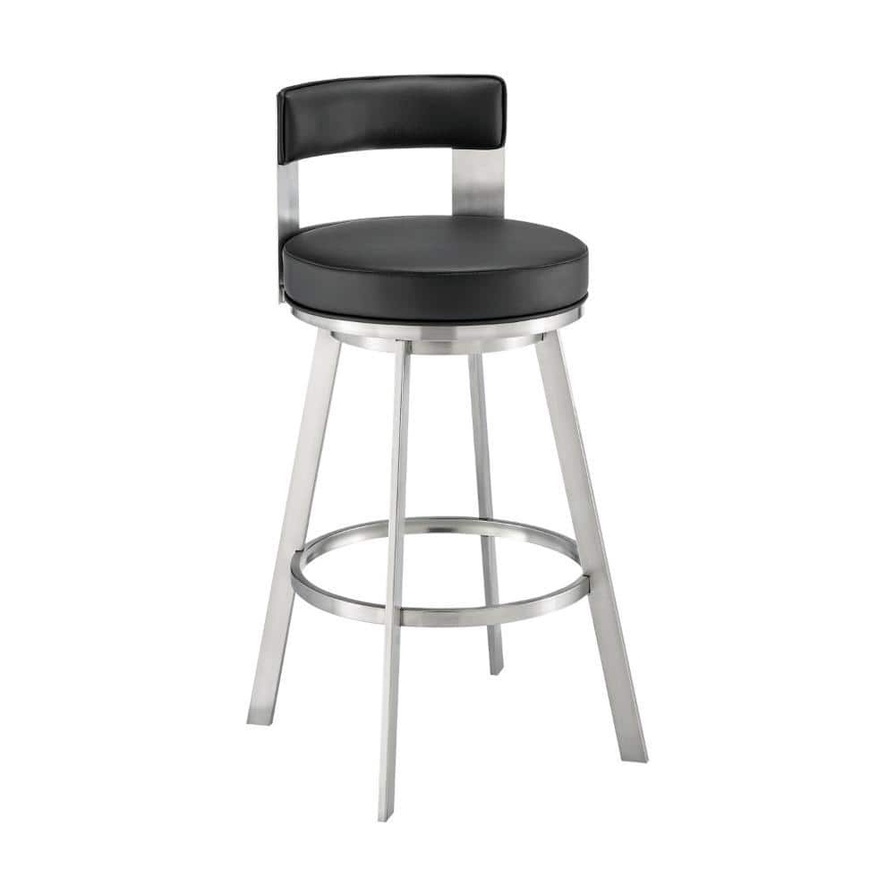 29 in. Black and Chrome Low Back Metal Frame Counter Stool with Faux Leather Seat price history on PriceWatchPro