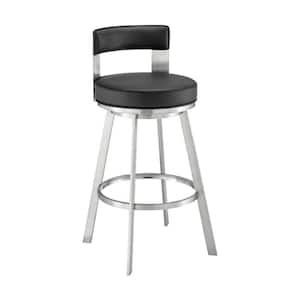 29 in. Black and Chrome Low Back Metal Frame Counter Stool with Faux Leather Seat