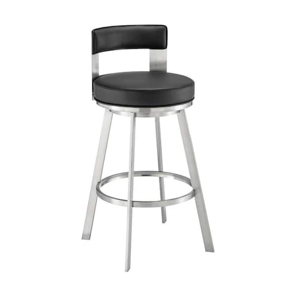 Benjara 29 in. Black and Chrome Low Back Metal Frame Counter Stool with Faux Leather Seat