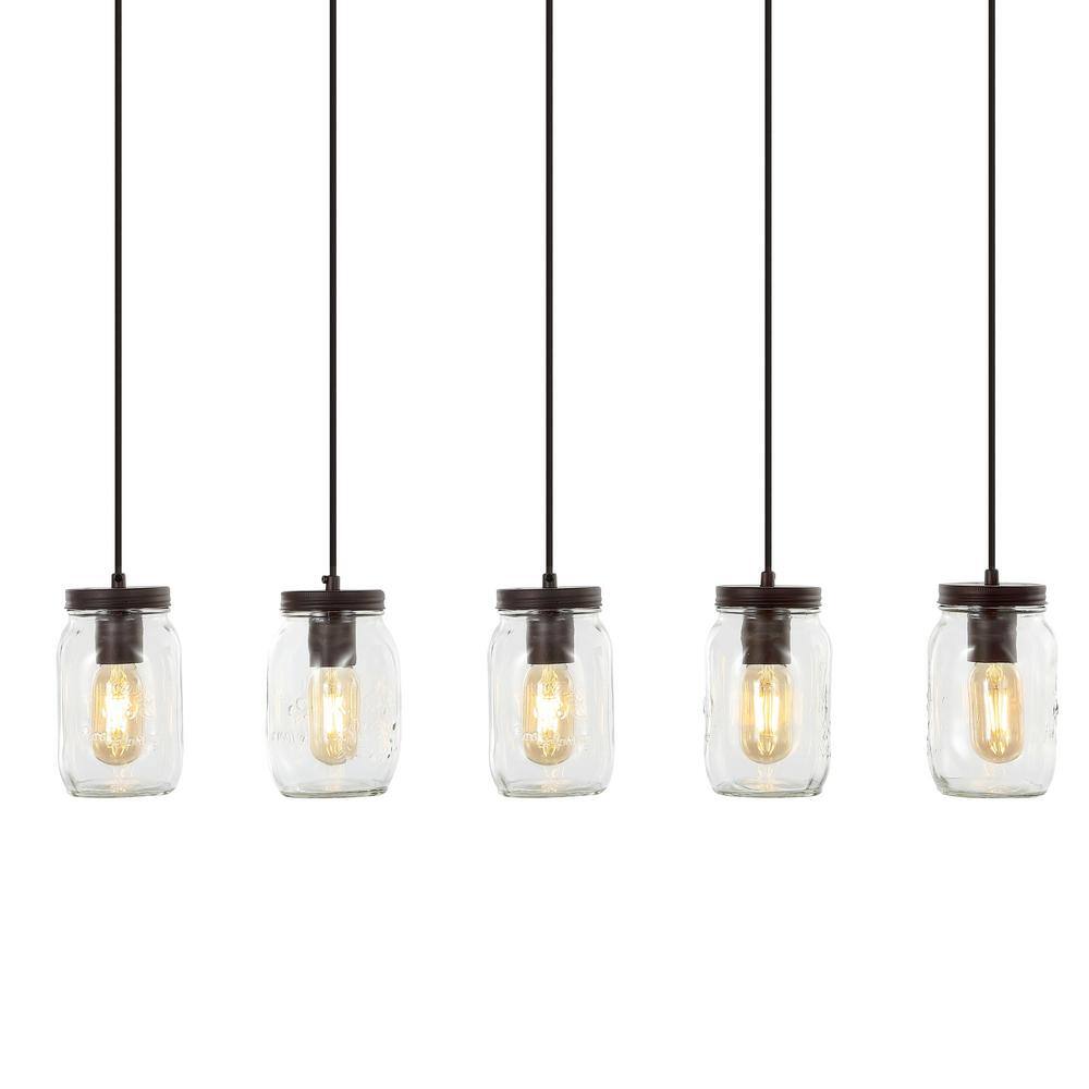 Gaines 33.25" Oil-Rubbed Bronze 5-Light Mason Jar LED Pendant
