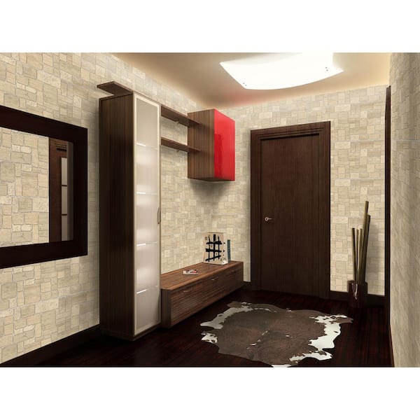 3D Falkirk Retro 10/1000 in. x 39 in. x 20 in. Light Beige Faux Limestone PVC Wall Panel