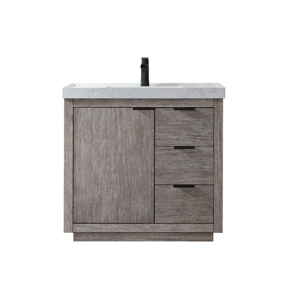 ROSWELL Leiza 36 in. W x 22 in. D x 34.2 in. H Single Sink Bath Vanity in Gray with White Composite Grain Countertop