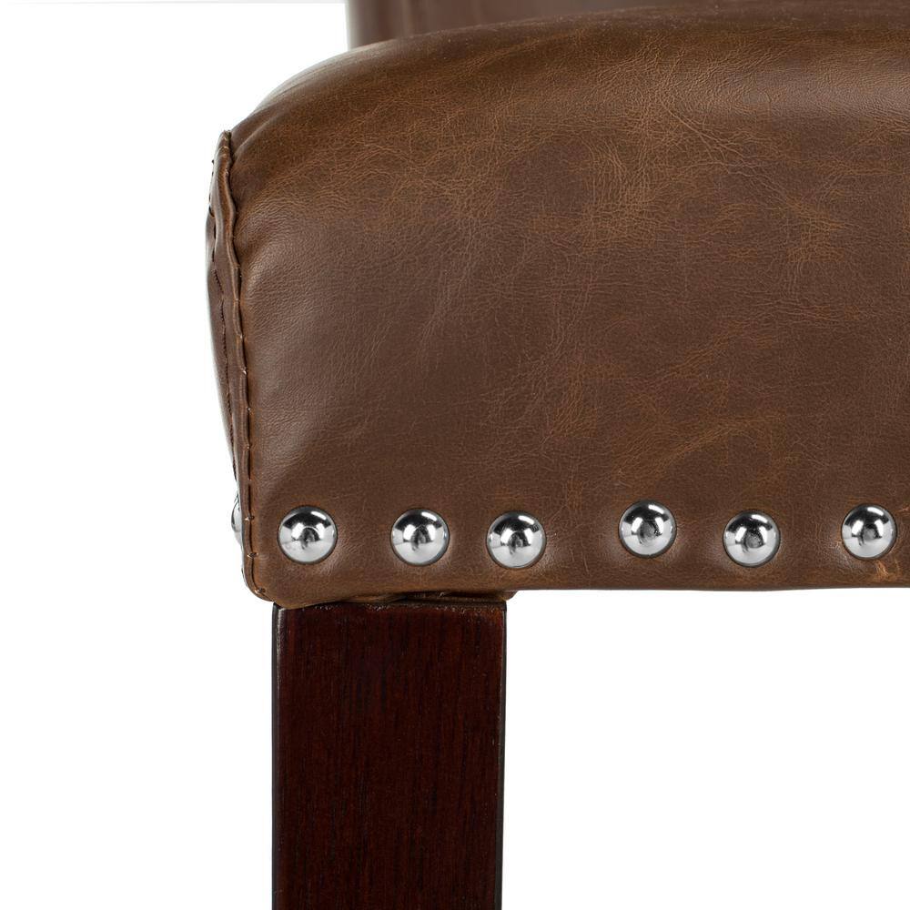 Transitional Tufted Brown Leather Counter Stool - Set of 2
