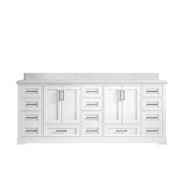 Willow Collections Boston 84 in. W x 22 in. D x 36 in. H Double Sink Bath Vanity in White with 1.5" Empira Quartz Top