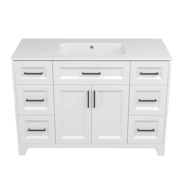 48 in. W x 22 in.D x 34 in.H Single Sink Freestanding Bath Vanity in White Bathroom Vanity Cabinet with White Resin Top