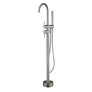 1-Handle Claw Foot Freestanding Tub Faucet with Hand Shower in Brushed Nickel